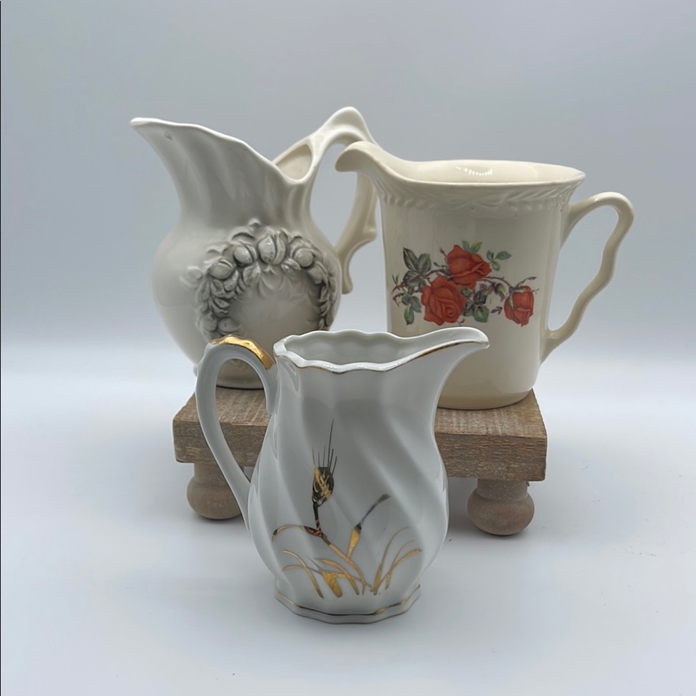Collection of Elegant Ceramic Pitchers/Creamers or Vases Lot of‎ 3 Items